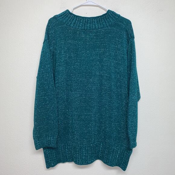 Vintage 90s Diane Von Furstenberg Sz 1X Sweater Green Sparkle Oversized Metallic - Picture 7 of 9